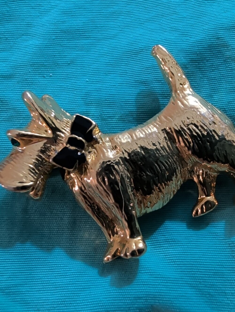 Gold-tone Scottie Dog Brooch with Black Bow